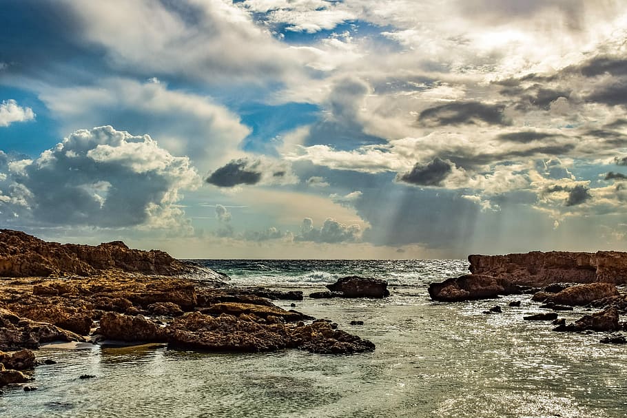 rock formation with body of water, sra, nature, sky, clouds HD wallpaper