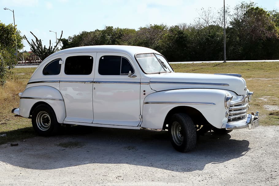 Cuba, Car, Ford, White, Vintage, Havana, old, retro, caribbean HD wallpaper