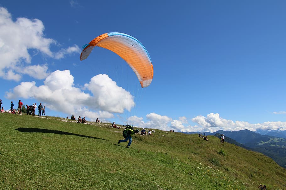 salzburg, gaisberg, paraglider, sky, paragliding, adventure, HD wallpaper