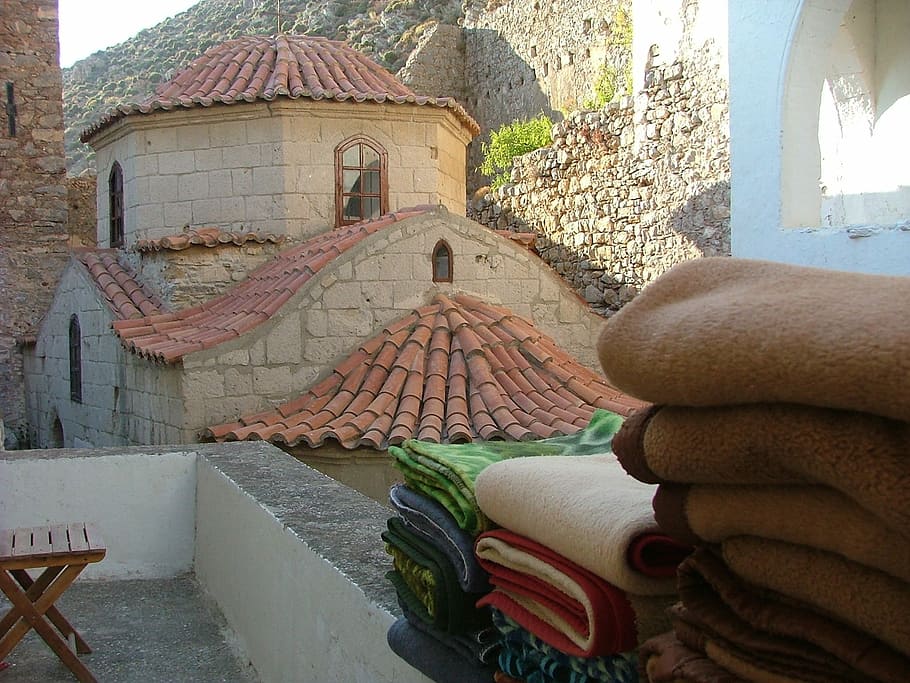 Greece, Monastery, Chalki, Bedding, Hot, island, up in the mountains HD wallpaper