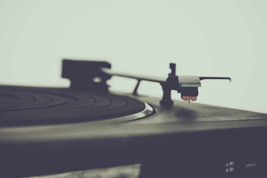 black turntable close-up photo, still, items, things, record