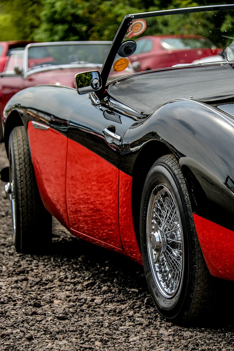 black and red car, austin healey, classic car, vehicle, wheel HD wallpaper