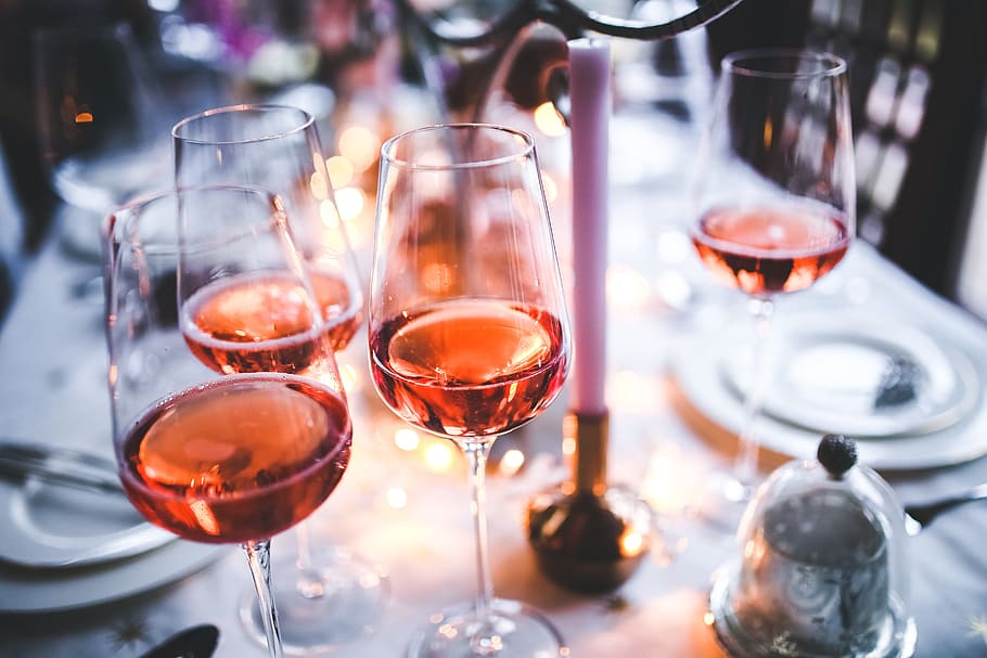 Glasses of Rose Wine, alcohol, alcoholic, dinner, drinks, evening HD wallpaper