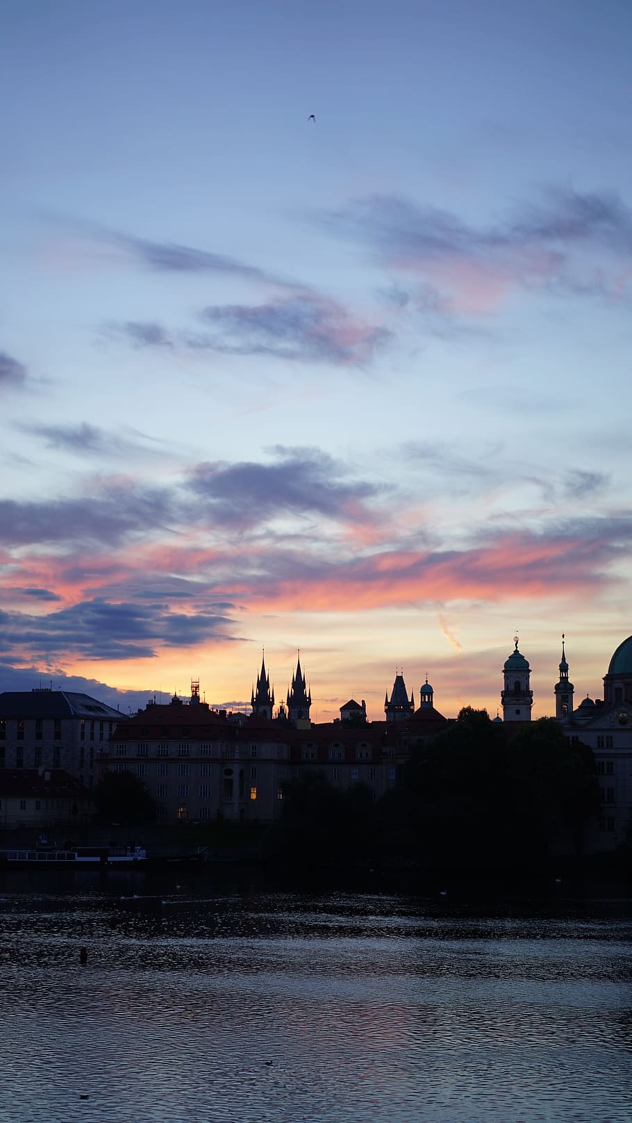 prague, sunset, silhouette, sky, built structure, architecture HD wallpaper