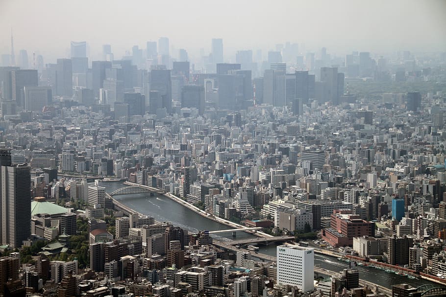 aerial photo of body of water across between the city, view HD wallpaper