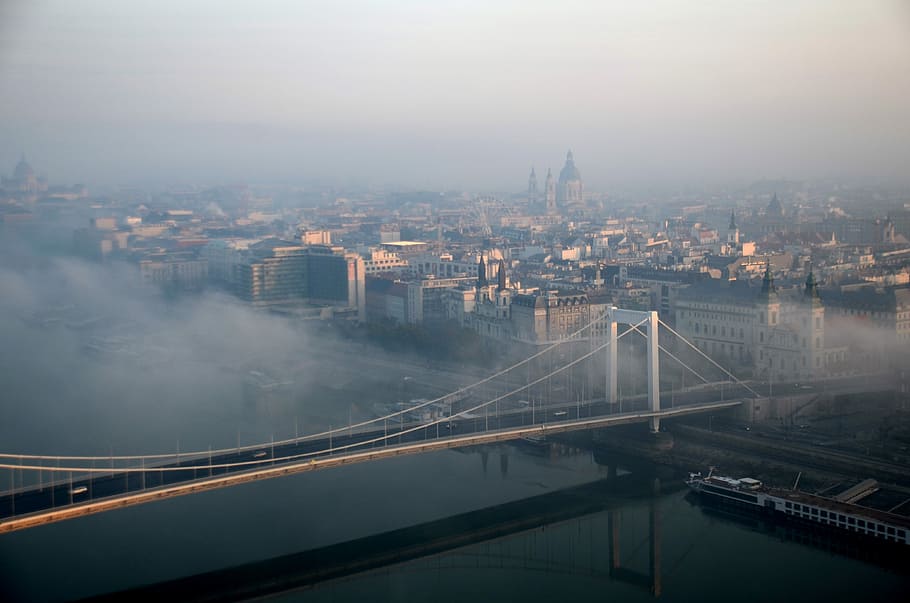 Budapest, Bridge, Fog, Dawn, elizabeth bridge, architecture HD wallpaper
