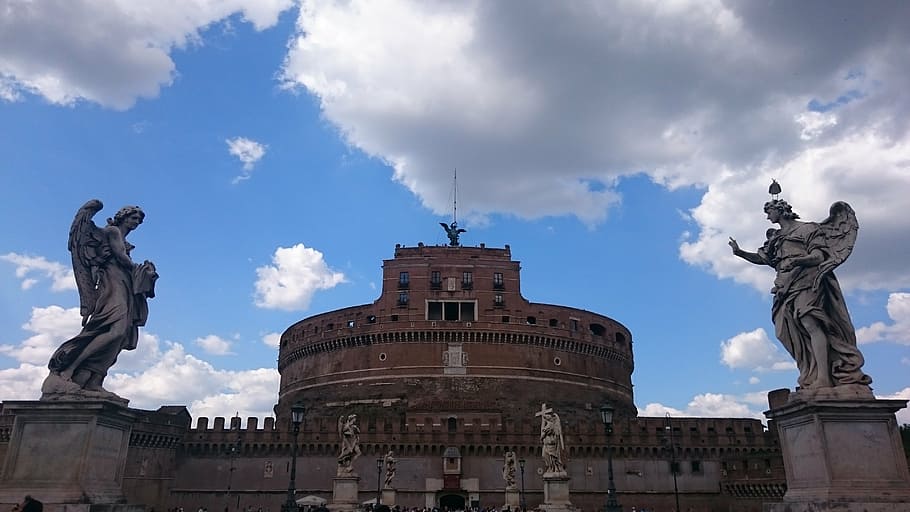 rome, castel sant'angelo, clouds, statue, famous Place, architecture HD wallpaper