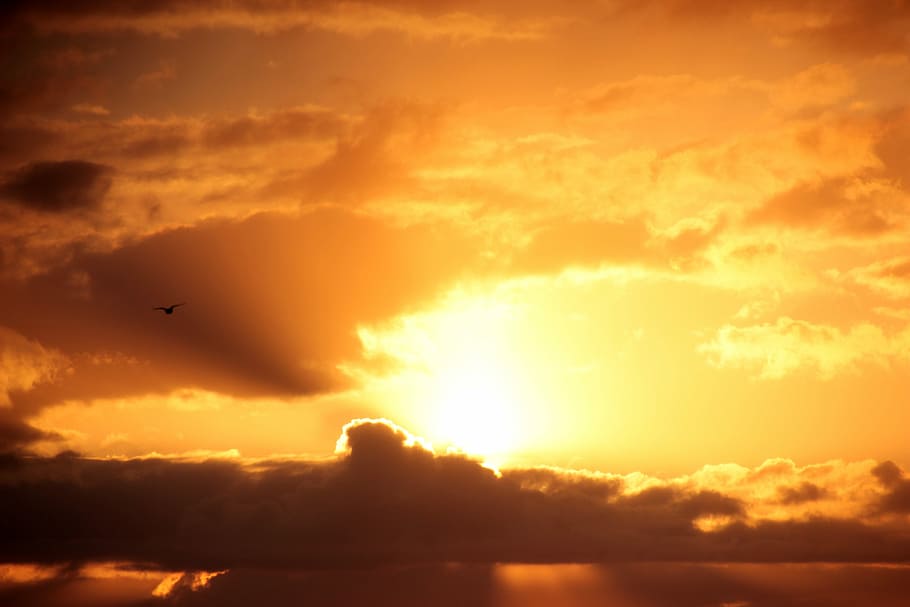 Sunset, Dark Clouds, setting sun, abendstimmung, evening sky HD wallpaper