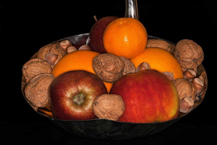 shells, fruit bowls, food, apple, still, nuts, food and drink HD wallpaper