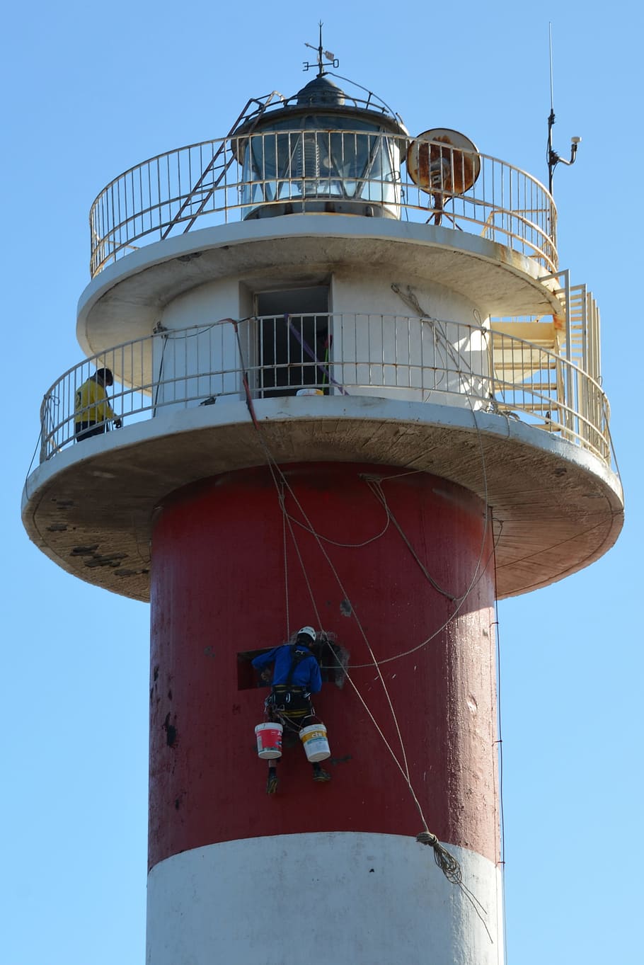 lighthouse, maintenance, craftsmen, construction work, built structure HD wallpaper