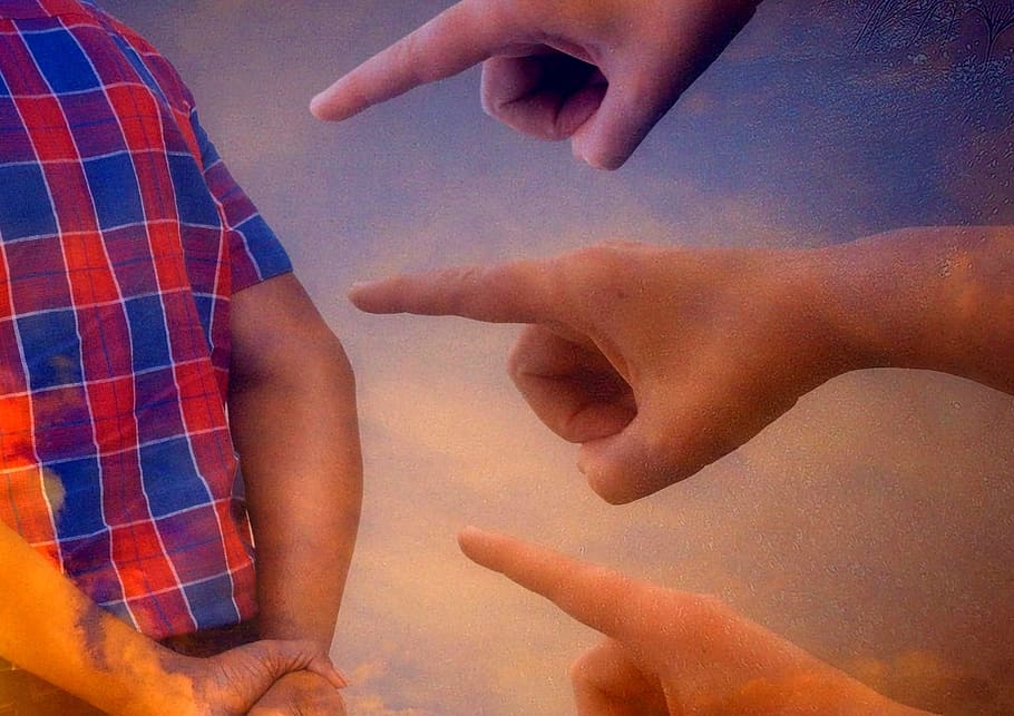 three person pointing at person wearing red and blue plaid shirt HD wallpaper