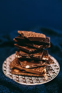 Close up a nut chocolate bar, sweet, candy, dark, dessert, food HD wallpaper
