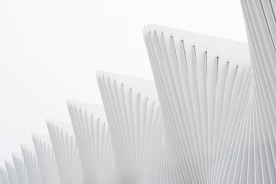 White ribs in a facade against a white sky, white illustration HD wallpaper
