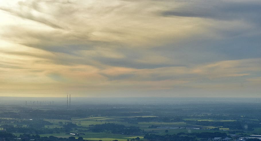 sun, fly, aviation, sky, aerial view, clouds, evening sun, landscape HD wallpaper