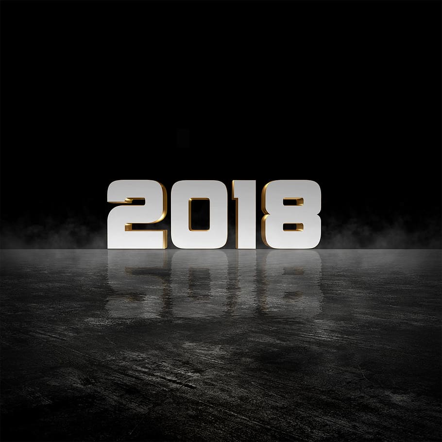 2018 graphic wallpaper, reflection, night, year, new year's eve HD wallpaper