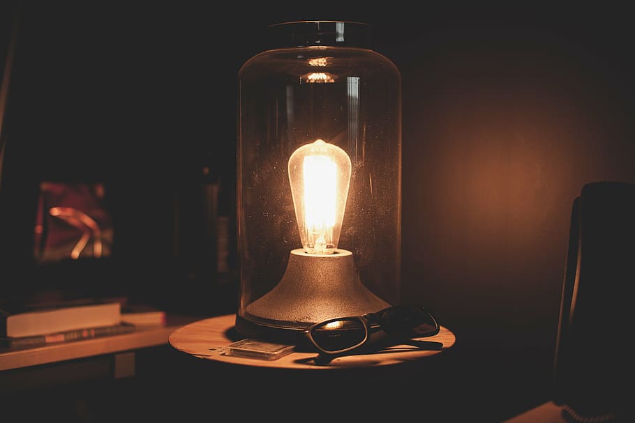 turn-on light on table, lamp, industrial, electric Lamp, retro Styled HD wallpaper