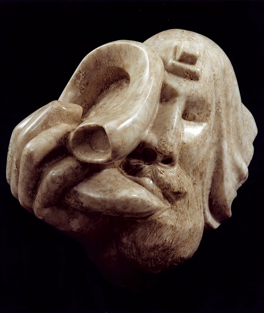 man, face, horn, art, sculpture, marble, anatomy, black background HD wallpaper