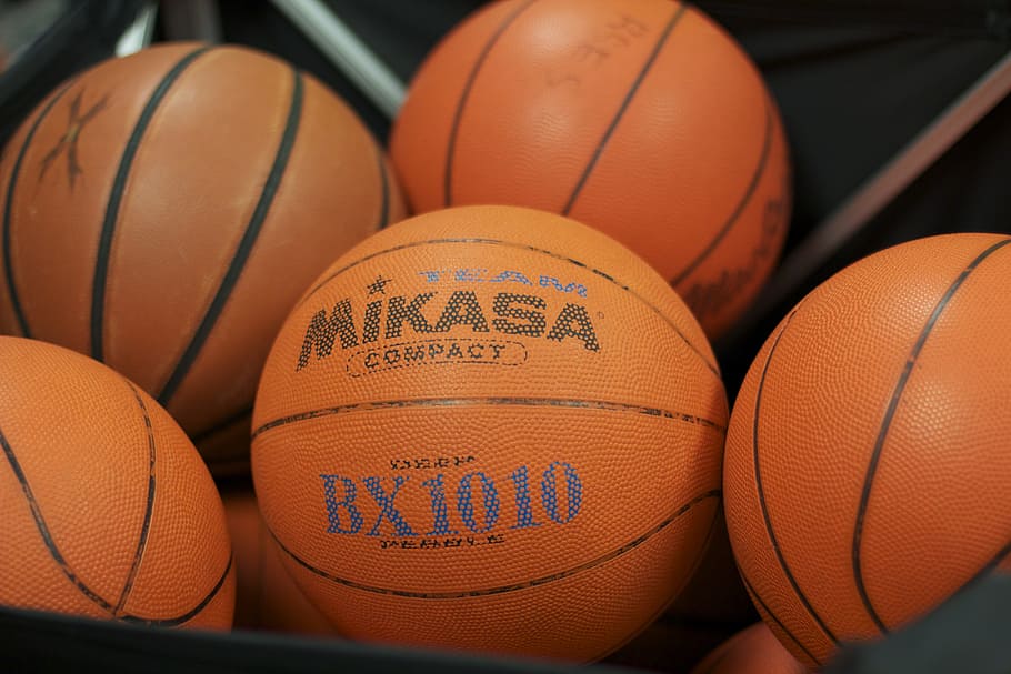 photo of basketball lot, balls, orange color, indoors, no people HD wallpaper