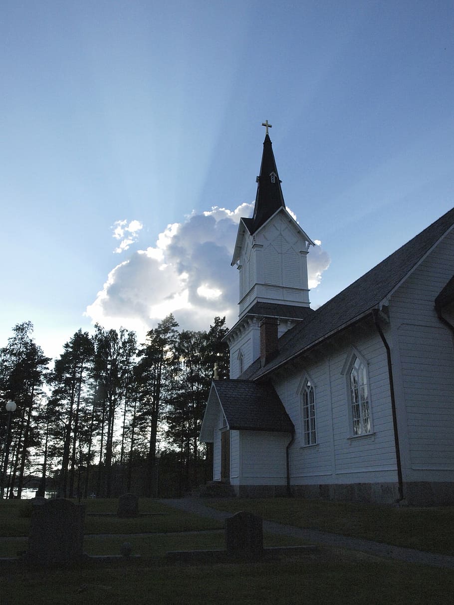 church, back light, sweden, architecture, religion, sky, place of worship HD wallpaper