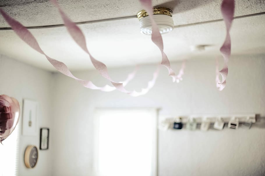 pink hanging decor, shallow focus photo of white hanging decor HD wallpaper