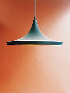 pendant lamp in orange background, lighted gray pendant lamp HD wallpaper