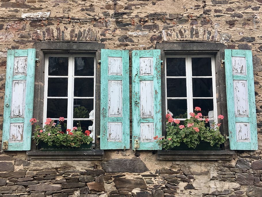 old house, window, germany, windows, planters, facade, shutters HD wallpaper
