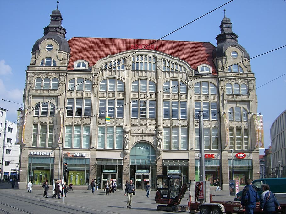 erfurt, bahnhofplatz, building, historically, facade, old town, HD wallpaper