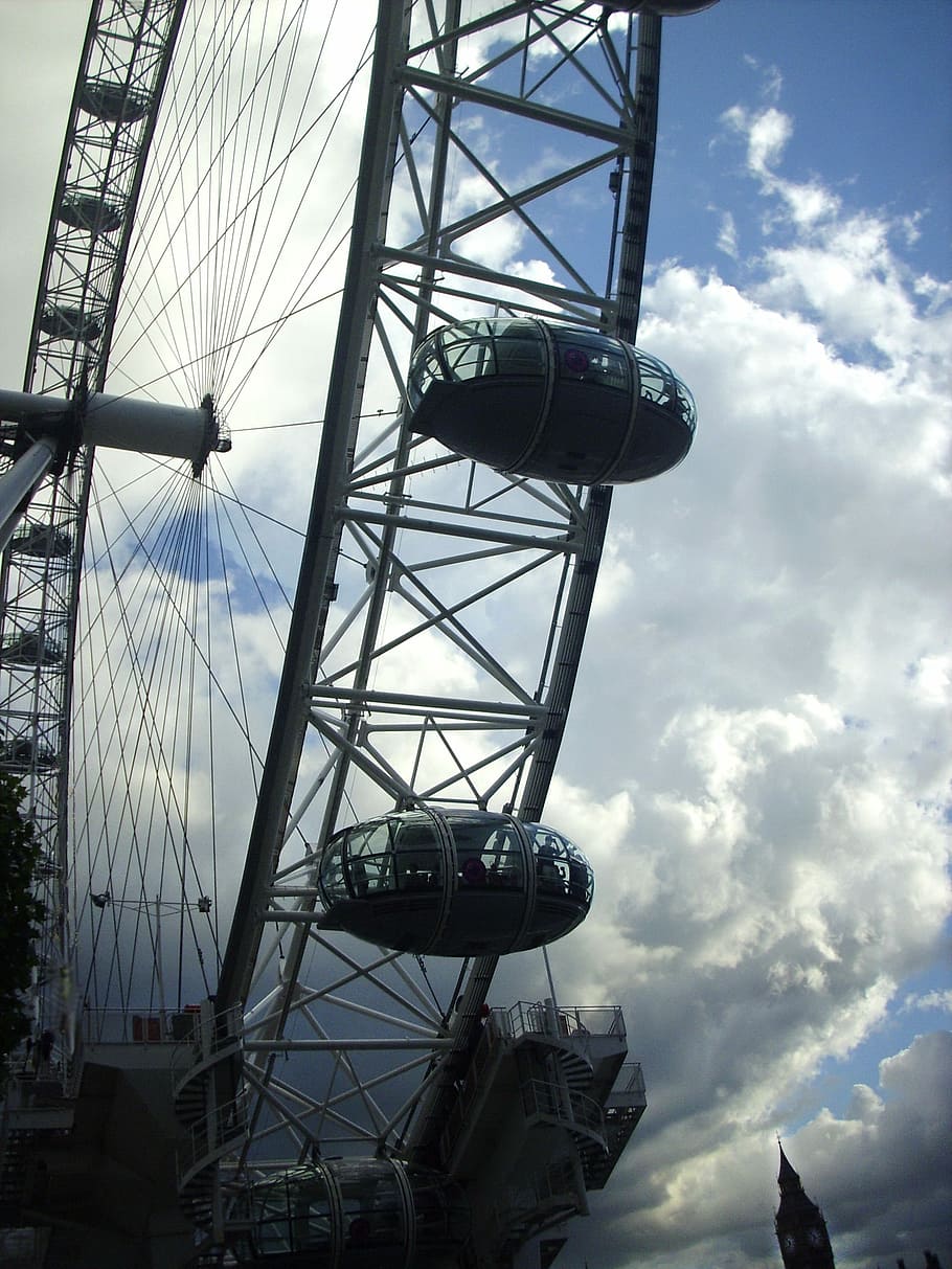 London Eye, Clouds, cloud - sky, ferris wheel, low angle view, HD wallpaper