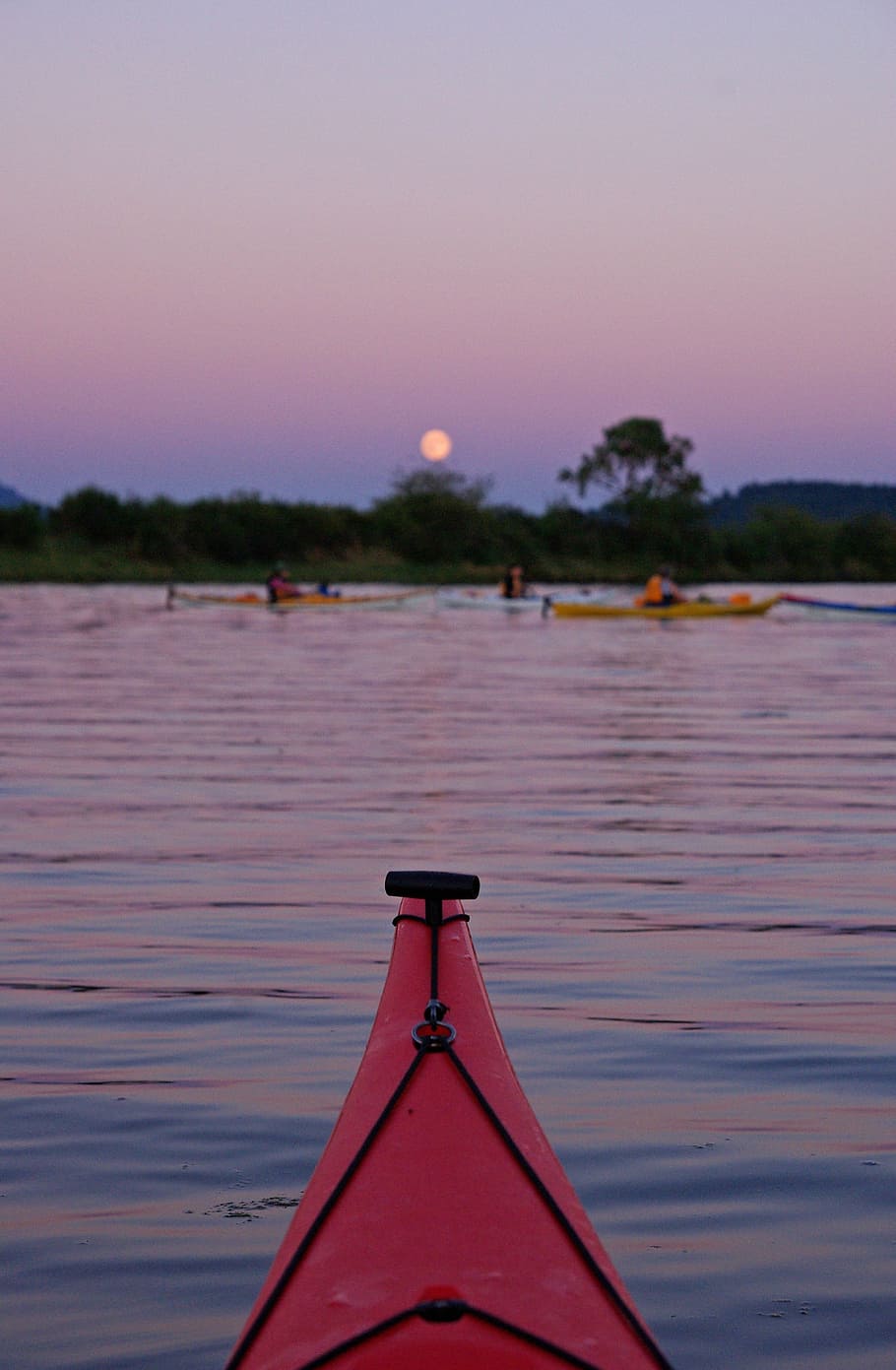 kayak, group, full moon, summer, water, boat, kayaking, fun HD wallpaper