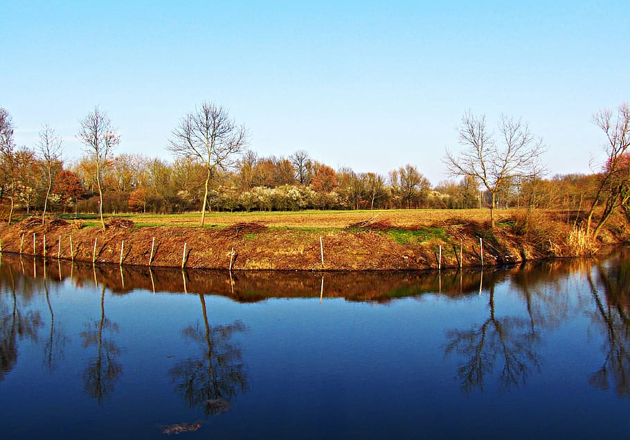 water, pond, river, spring, nature, landscape, view, reflection HD wallpaper