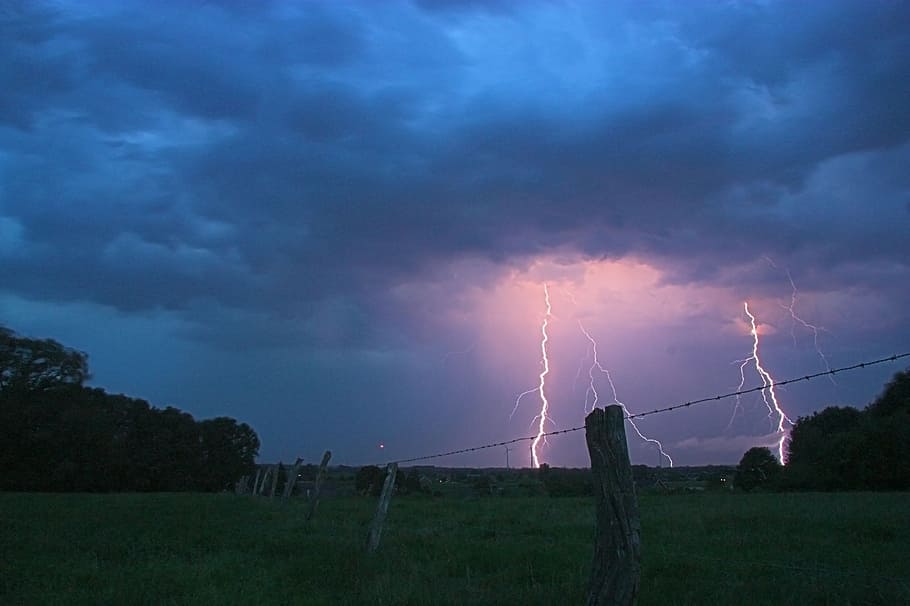 lightning struck at distance, thunderstorm, flashes, lightning weft, HD wallpaper