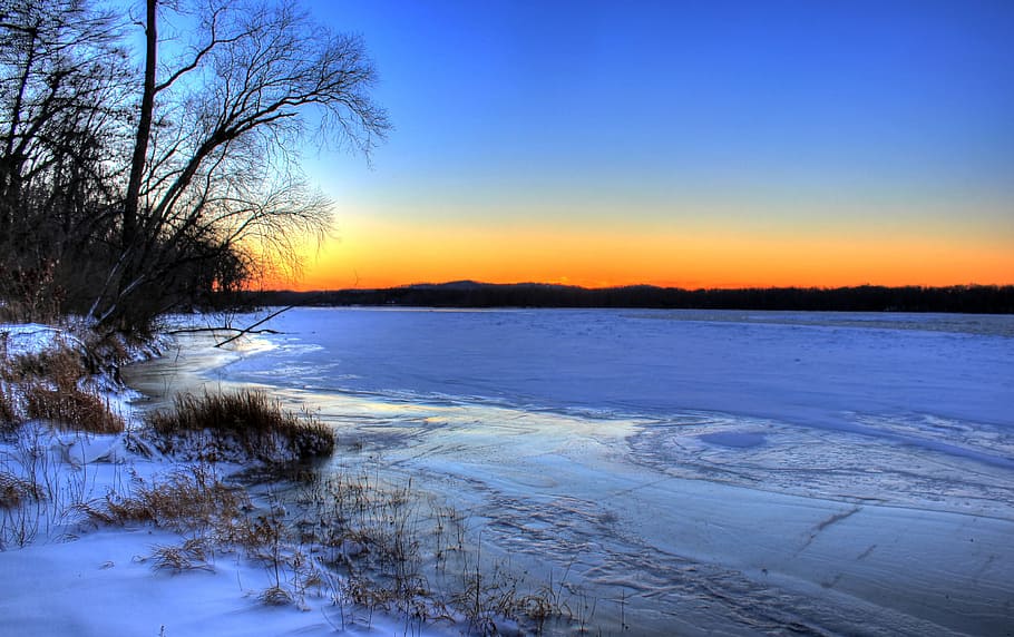 body of water during daytime, Winter, Landscape, Scenic, Sunset HD wallpaper