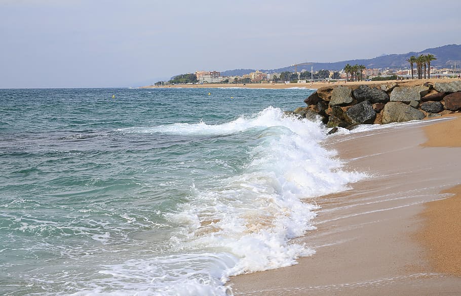 Sea, Beach, Rocks, side, sandy beach, landscape, wave, nature HD wallpaper