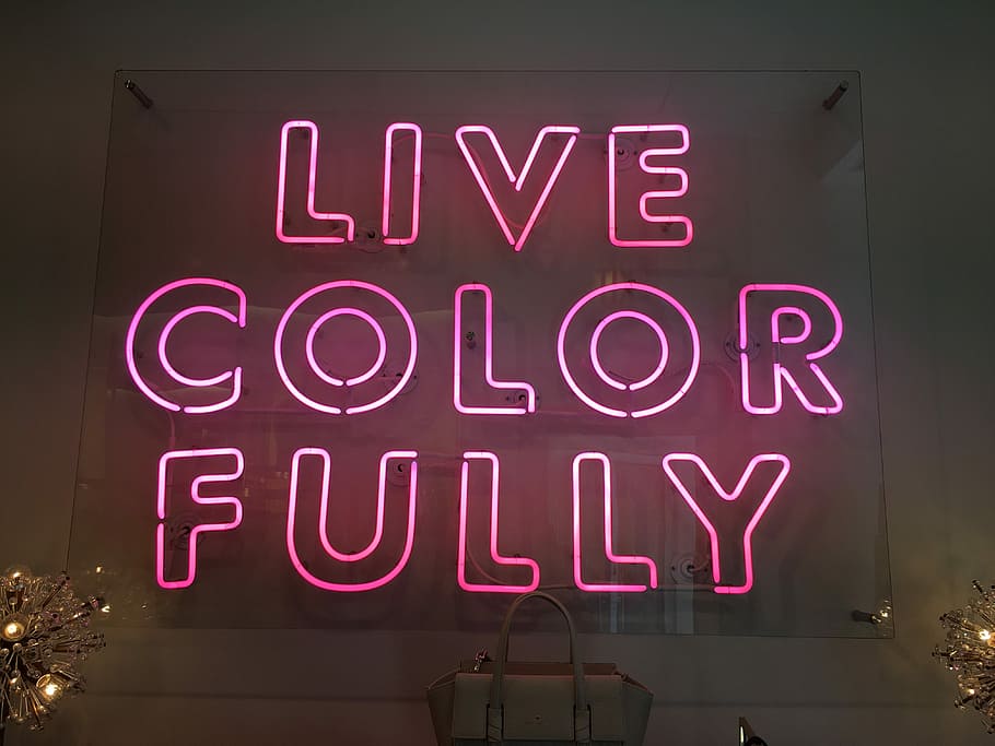 Live Color Fully LED signage, Live Color Fully neon signage beside grey trapeze bag HD wallpaper