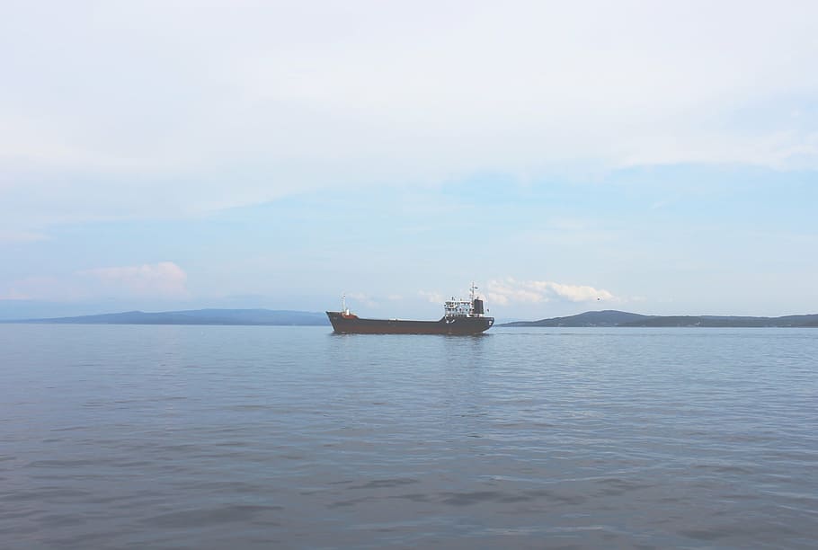 ship, vessel, cargo, calm, sea, ocean, water, transportation HD wallpaper