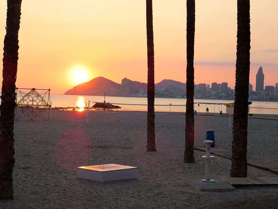 Sunset, Mediterranean, Twilight, Beach, holiday, summer, sand HD wallpaper