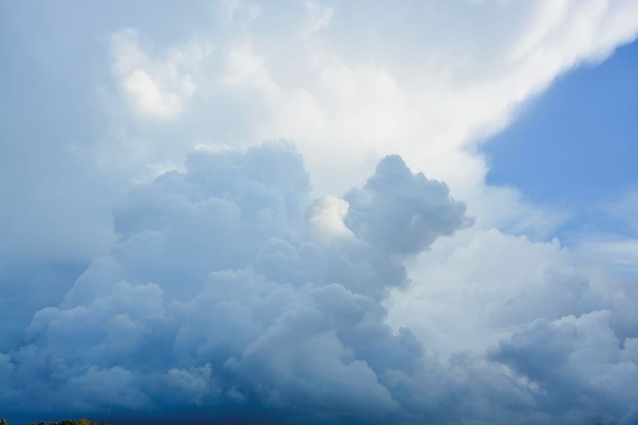 white clouds, horizon atmosphere, cloudy sky, blue, light phenomenon HD wallpaper