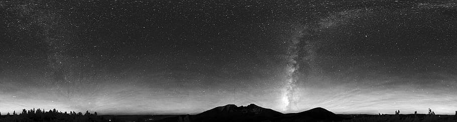panoramic grayscale photography of milky way galaxy, night sky
