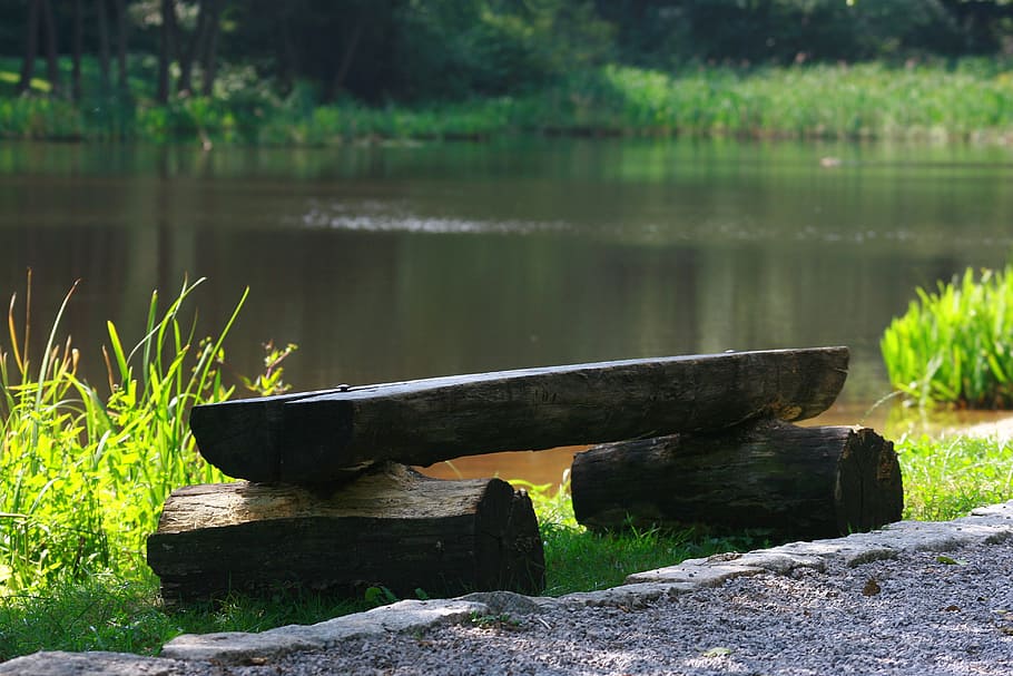 Rest, Bench, Water, reflection, no people, nature, river, day HD wallpaper