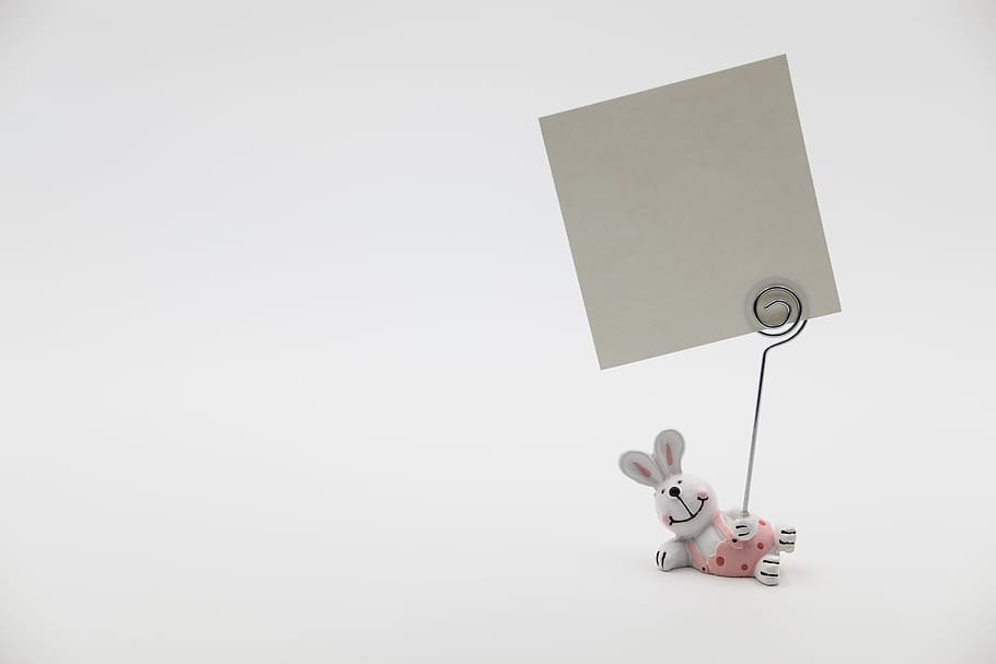 white empty paper on white rabbit paper holder, easter bunny HD wallpaper