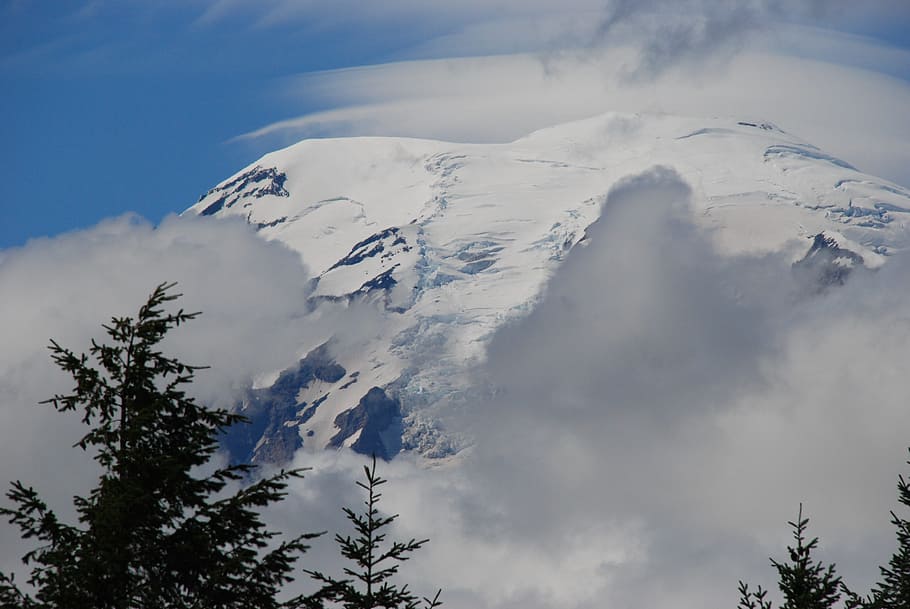mountain, snow, eternal, cloud, mist, landscape, nature, mount rainier HD wallpaper