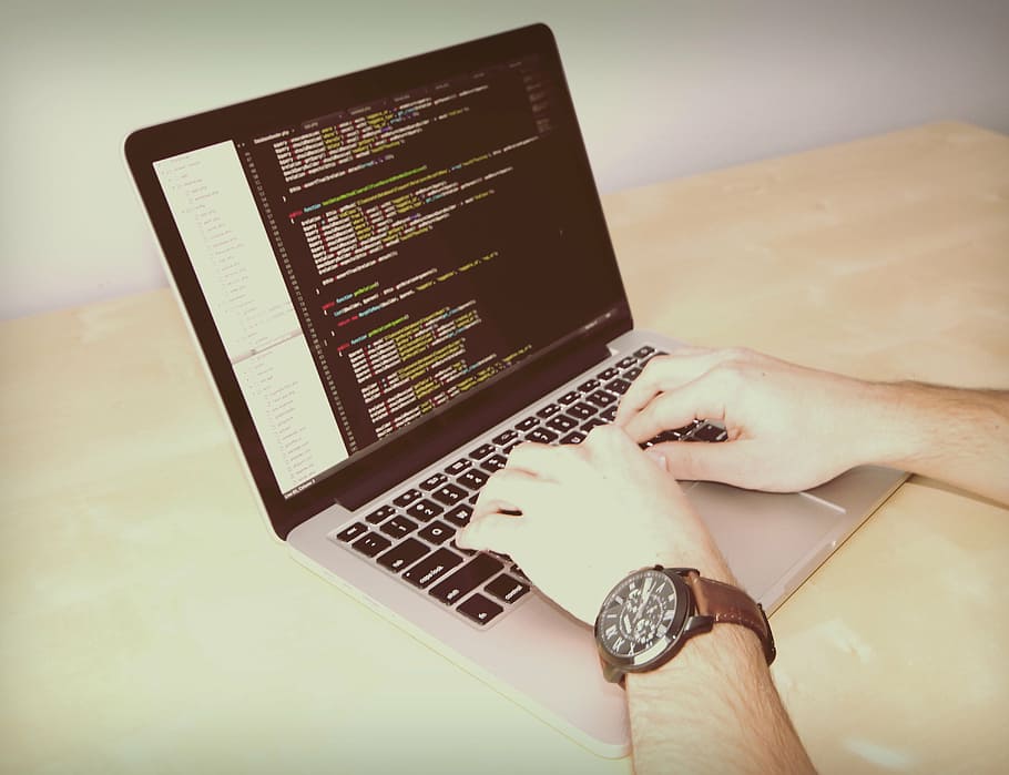 MacBook Pro showing codes, person, using, gray, laptop, computer HD wallpaper