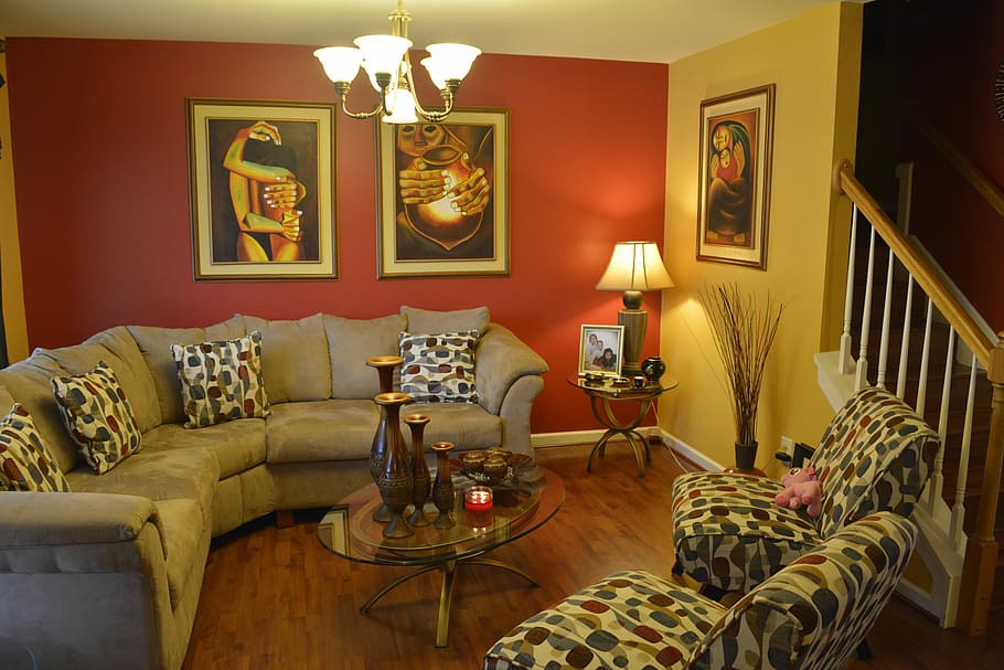 gray sofa corner couch, living room, interior, colorful, colors, HD wallpaper
