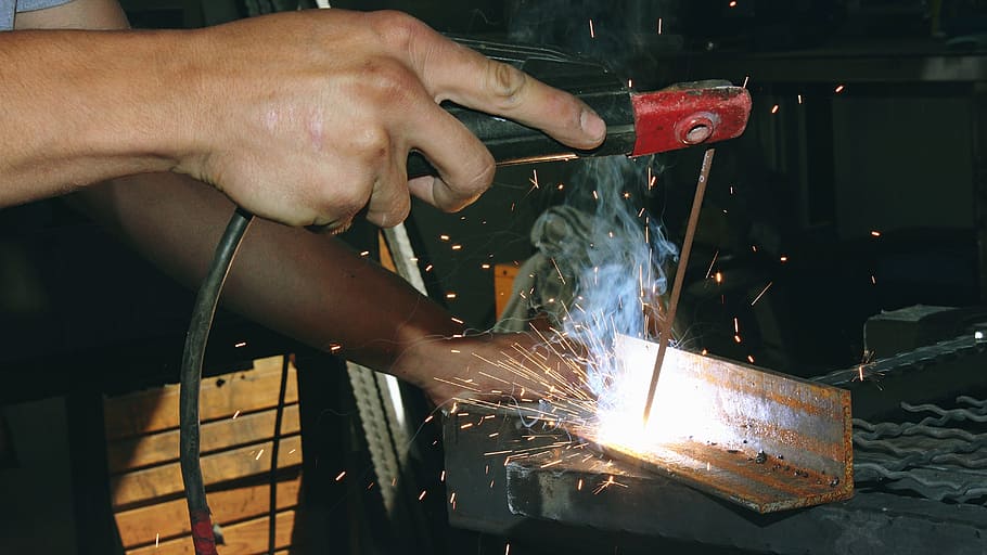 person welding stainless steel bracket, iron, worker, industry HD wallpaper