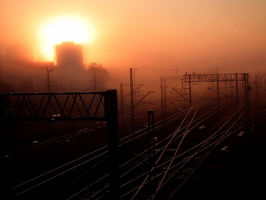 foggy, haze, misty, railtracks, railway track, railways, silhouette HD wallpaper