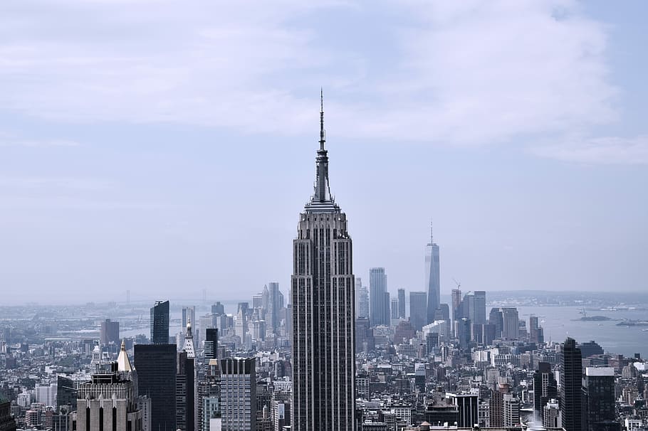 grey and black Empire State Building, New York City, aerial photography of The Empire State Building, New York at daytime HD wallpaper