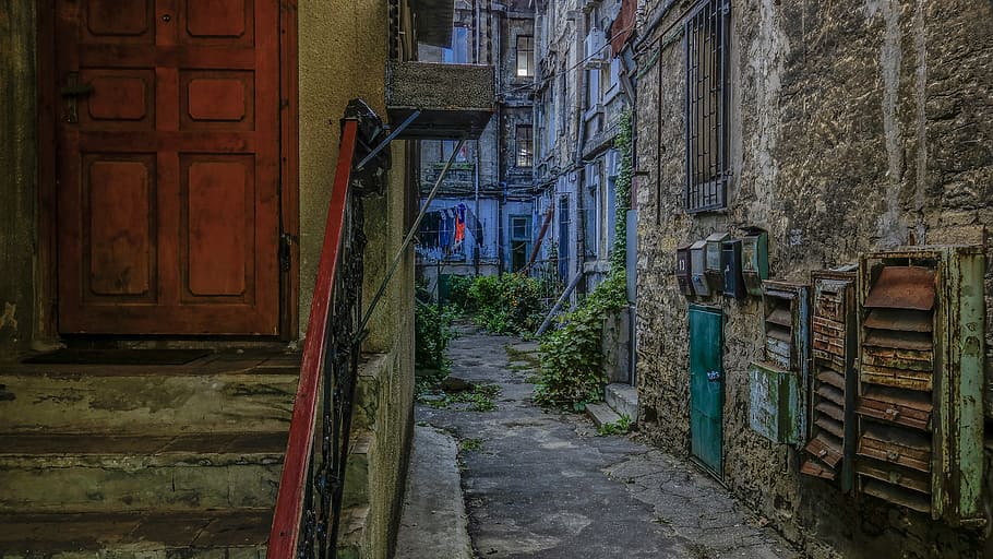 Odessa, Door, Railing, Wall, Boxes, architecture, built structure HD wallpaper