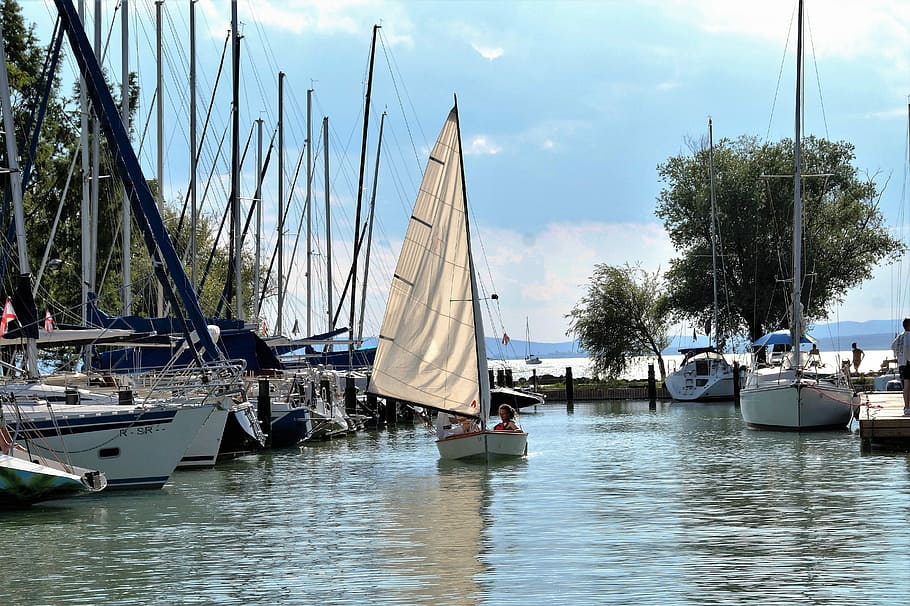 Ship, Sailing Boat, Port, Balaton, Lake, marina, sails, yacht