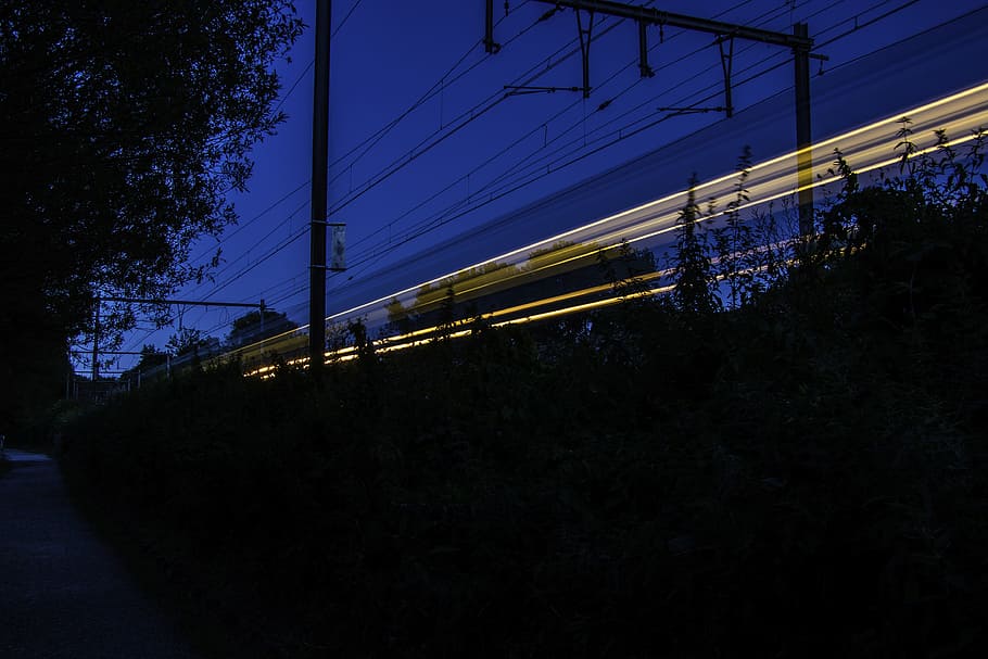 time lapse photography of train rail, time lapse photography of vehicle passin HD wallpaper