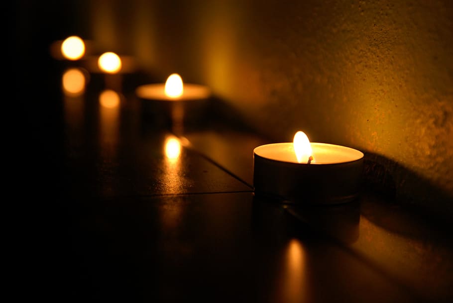 dark, buildings, candles, light, flame, burning, fire, fire - natural phenomenon HD wallpaper